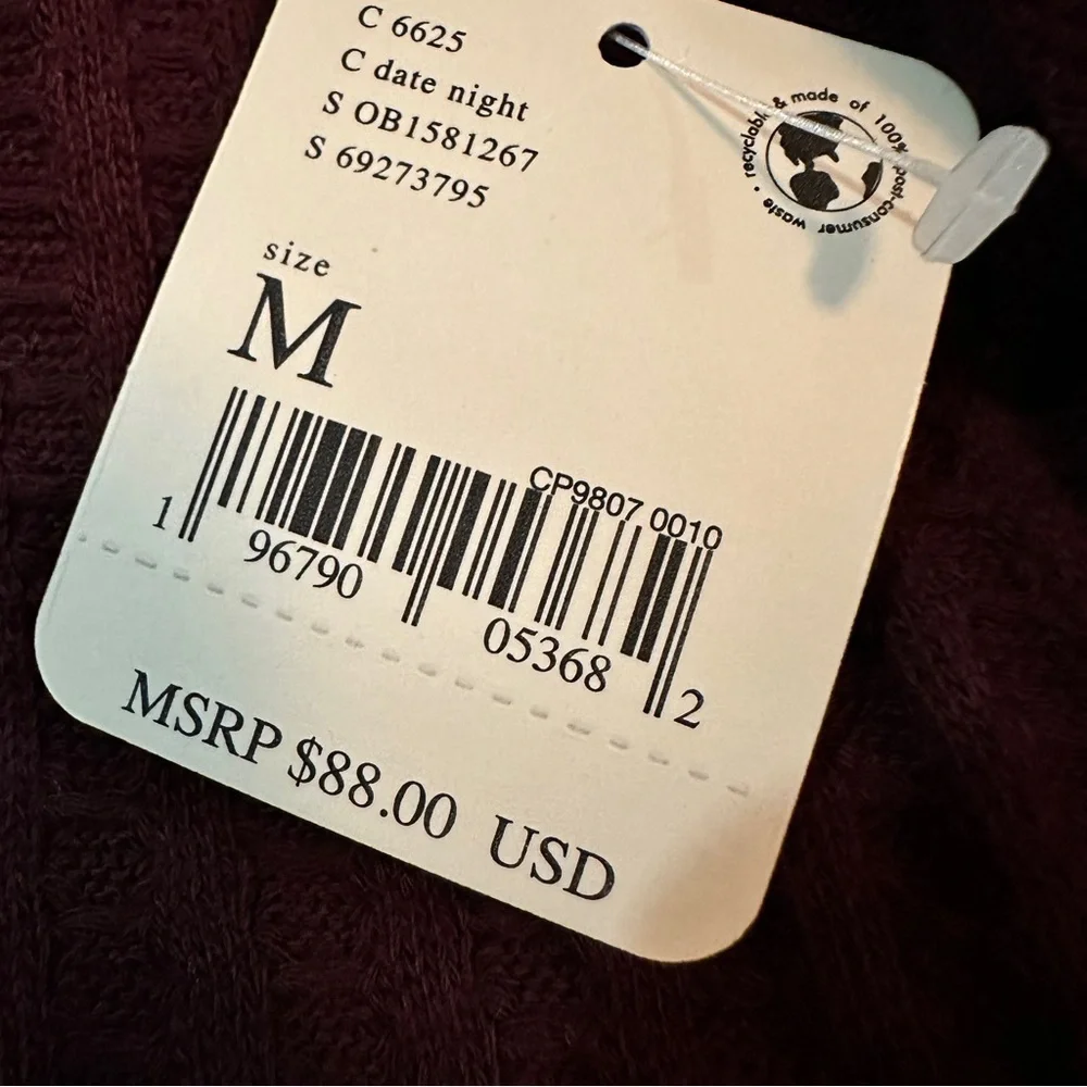 Free People Date Night Waffle Knit Cowl Neck Top Burgundy Size M (NWT)